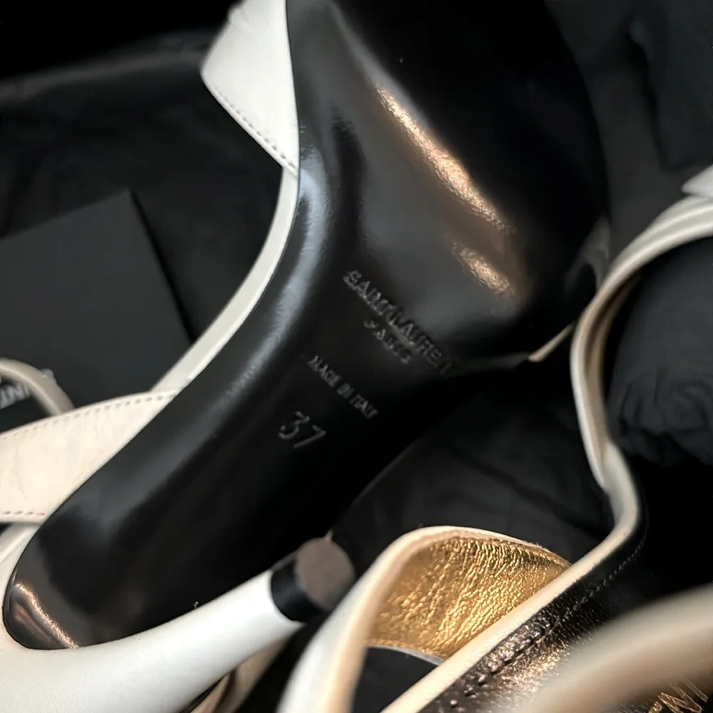 ‼️SAINT LAURENT -Tot Leather Sandal-Pearl 2021 - Picture 6 of 10